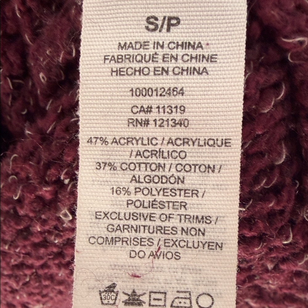 37% Cotton Garage Soft Burgundy Gray Orange Patterned Sweater Medium Weight 💫 - Picture 5 of 5